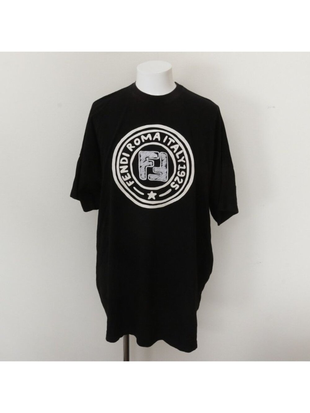Fendi Tag Oversized Short Sleeve T-Shirt Black Top
